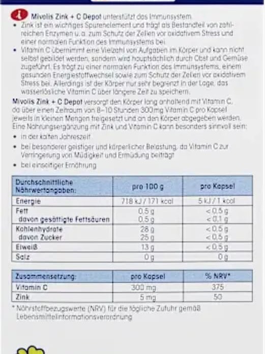 مکمل زینک  و ویتامین C ازمیولیس Mivolis
