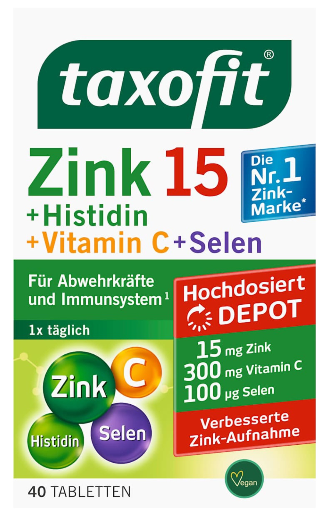 قرص زینک به همراه ویتامین سی و سلن  برندtaxofit. (۴۰عددی)