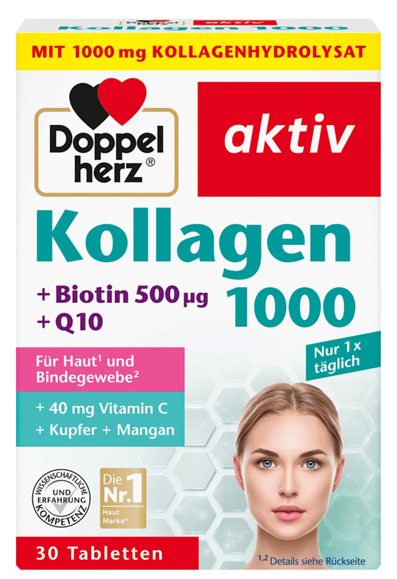 قرص کلاژن ۱۰۰۰+بقرص کولاژن ۱۰۰۰ با بیوتین وQ10 برندdopple herzیوتین +Q10 برندdopple herz