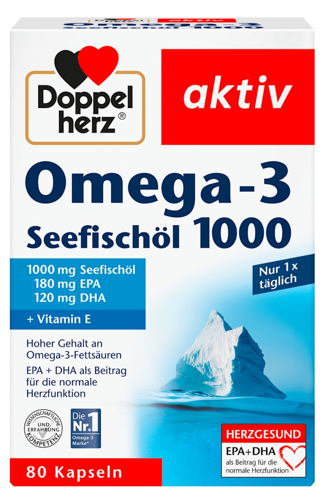 کپسول امگا 3 دابل هرتز 1000 میلی‌گرم 80 عددی – Doppelherz Omega-3 1000 mg Capsules 80 pcs