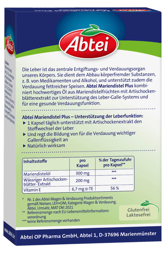 کپسول خارمریم پلاس برند آبتایAbtei – تقویتکننده طبیعی عملکرد کبدAbtei Mariendistel Plus Kapseln