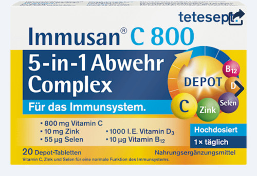 قرص تقویت سیستم ایمنی ایمیونسان C 800 دپوت تتسپت (tetesept Immusan C 800 Depot Complex Tabletten)