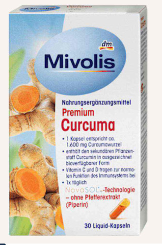 کپسول کورکومین(زردچوبه) پریمیوم مایع میوولیس با جذب بالا (Mivolis Premium Curcuma Liquid Kapseln)